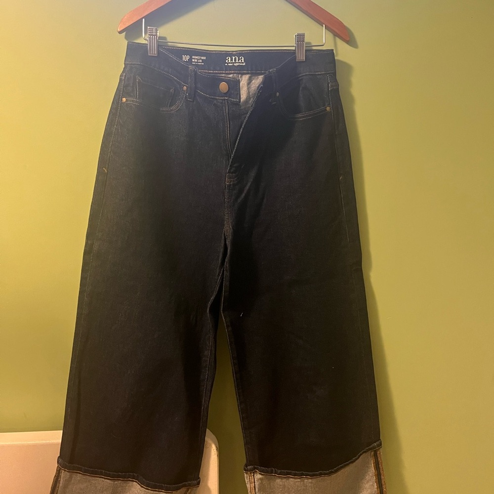 ana Cuffed Wide Leg Dark Denim High-Rise Jeans 10P